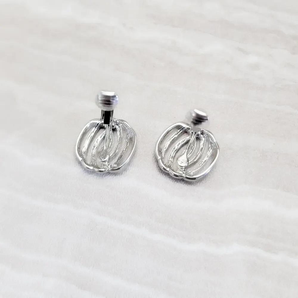 Vintage Clip On Earrings Stylish Silver Tone Swirl Like